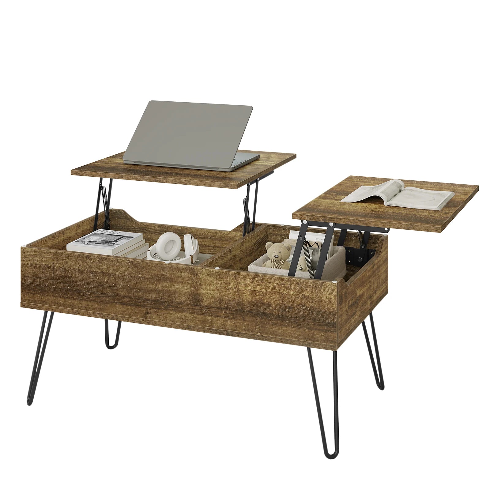 WOLTU Table de canapé de salon Double plaque de levage Table basse Table basse extractible réglable en hauteur rangement caché séparé