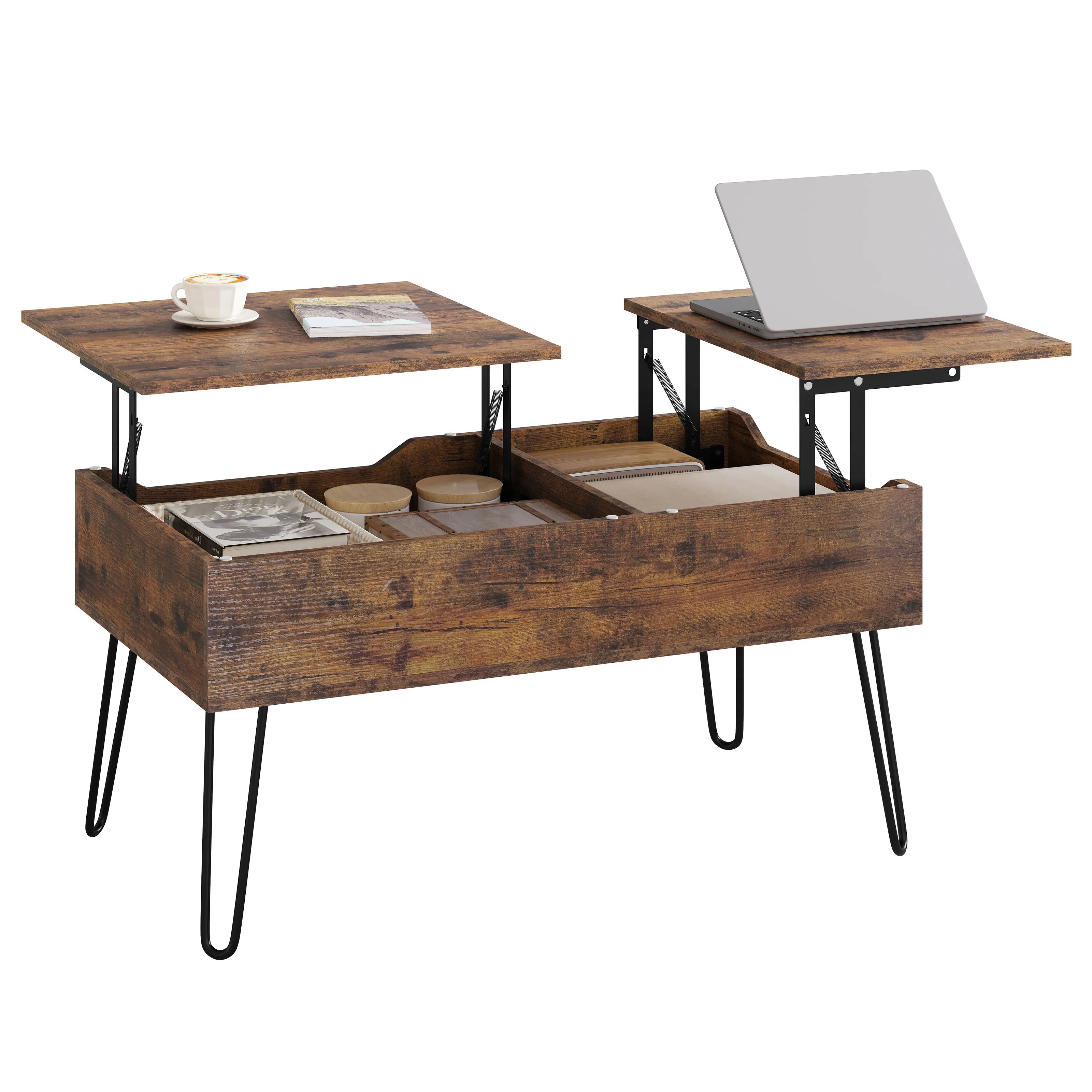 WOLTU Table de canapé de salon Double plaque de levage Table basse Table basse extractible réglable en hauteur rangement caché séparé
