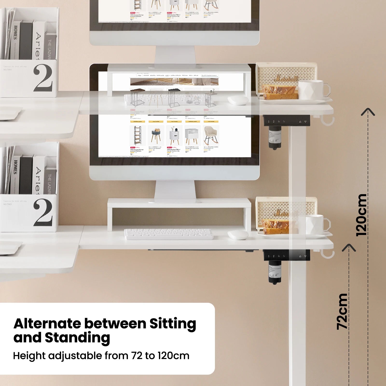 Table d'angle de bureau électrique en forme de L, support assis, 140x120cm, recommandé, bureau d'ordinateur réglable avec 4 commandes de mémoire, support de moniteur