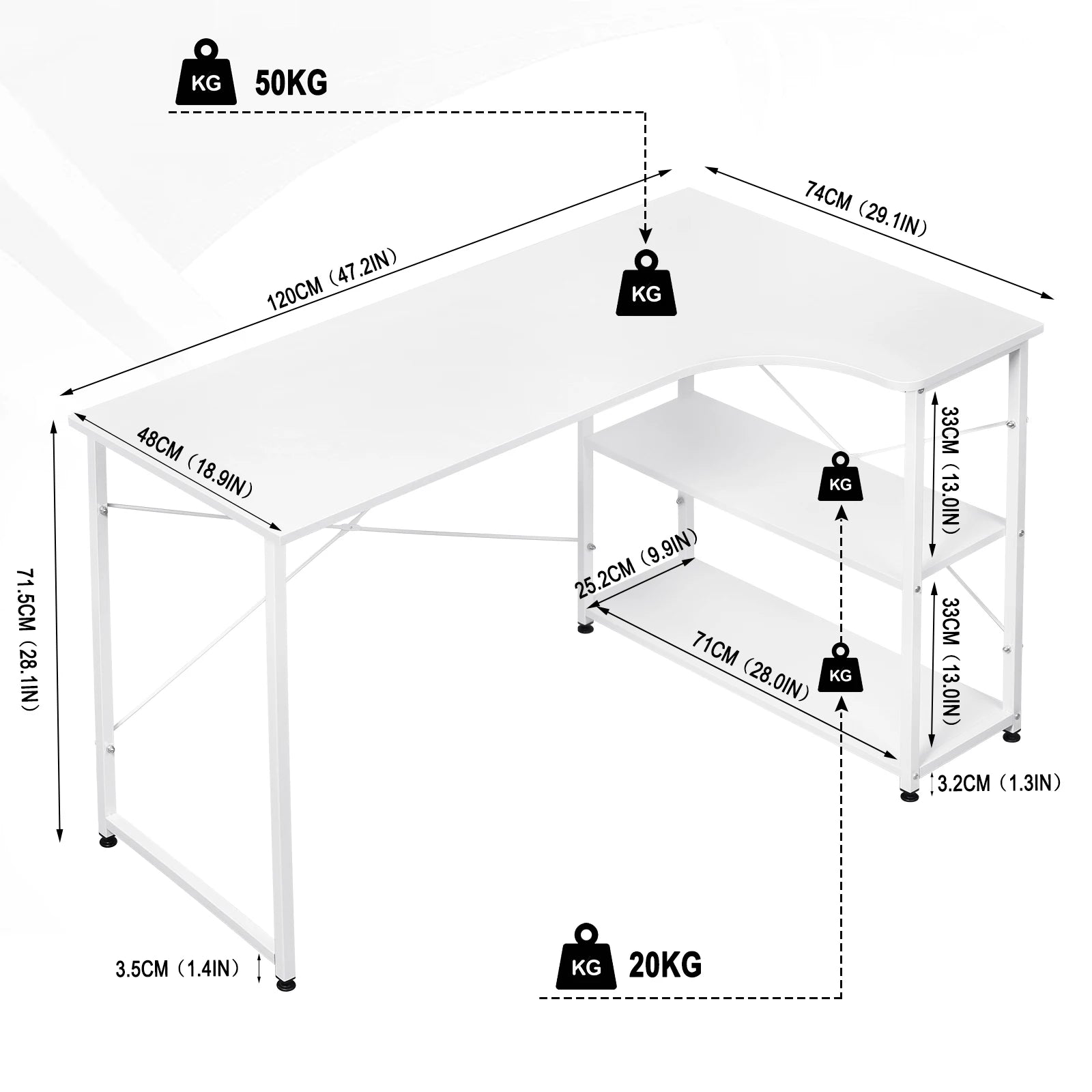 WOLTU 1PC Table d'ordinateur bureau en forme de L PC Table d'ordinateur portable poste de travail bureau d'étude Table de jeu à manger