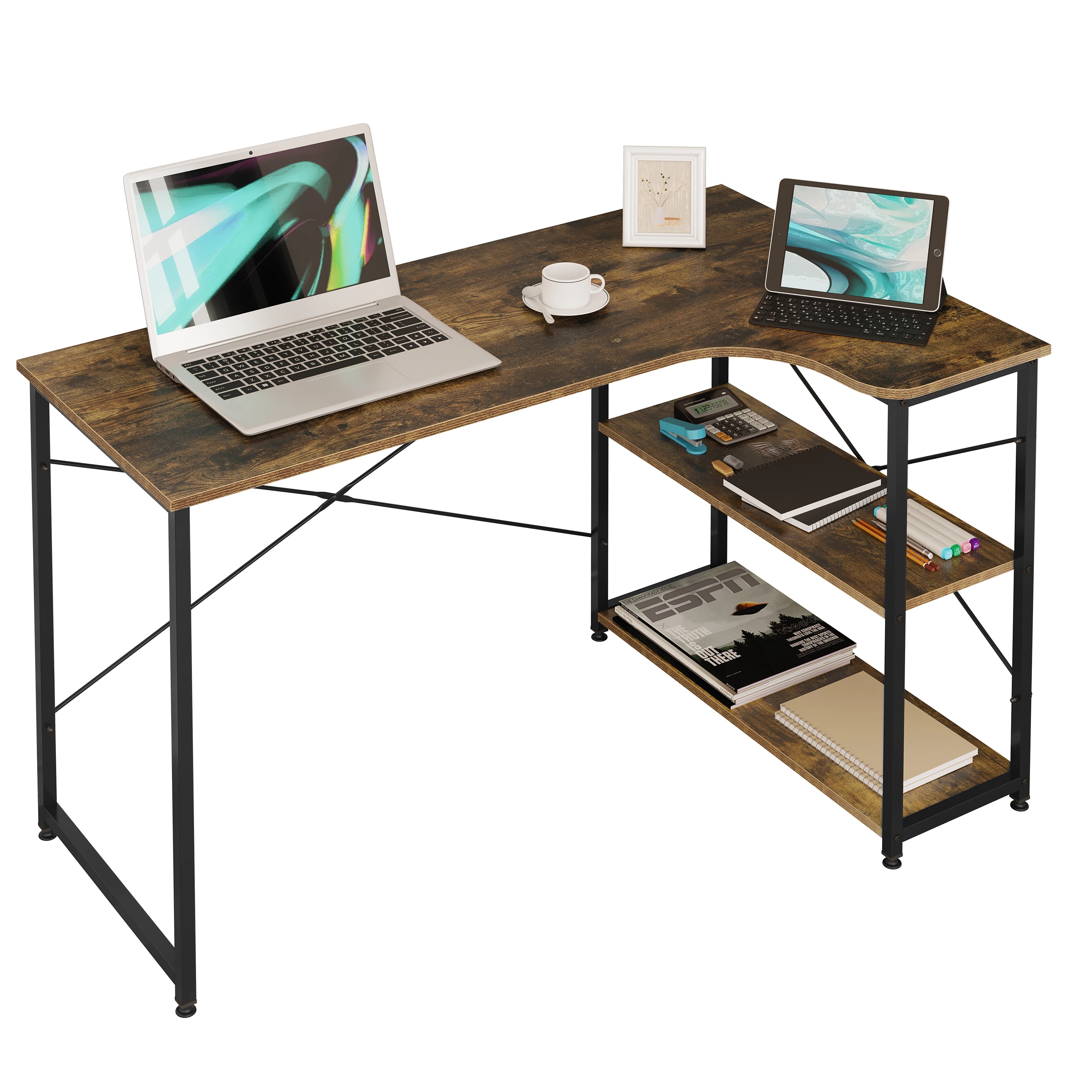 WOLTU 1PC Table d'ordinateur bureau en forme de L PC Table d'ordinateur portable poste de travail bureau d'étude Table de jeu à manger