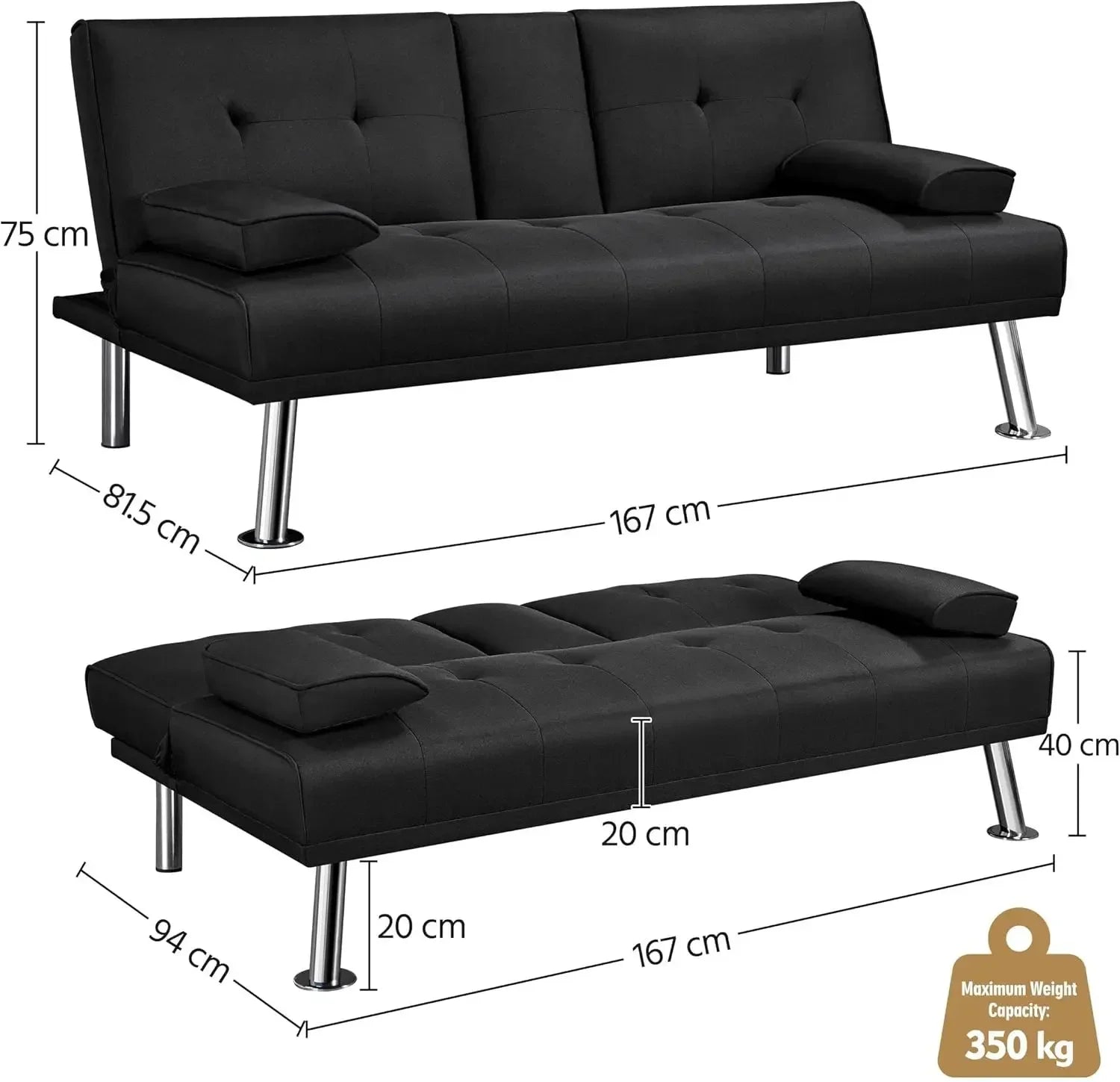 Yaheetech Klappbares Schlafsofa canapé canapé mit Schlaffunktion Bettsofa mit Großer Liegefläche von 167 cm L × 94 cm B WAZs Wohnzi