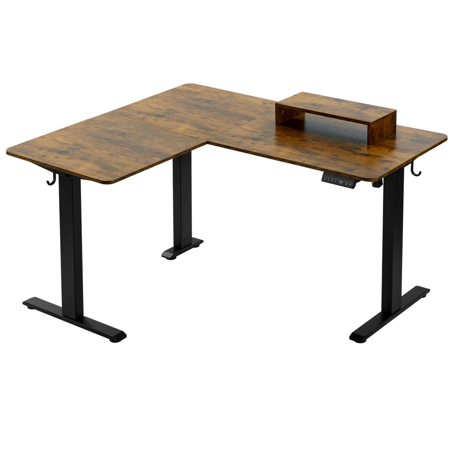 Table d'angle de bureau électrique en forme de L, support assis, 140x120cm, recommandé, bureau d'ordinateur réglable avec 4 commandes de mémoire, support de moniteur