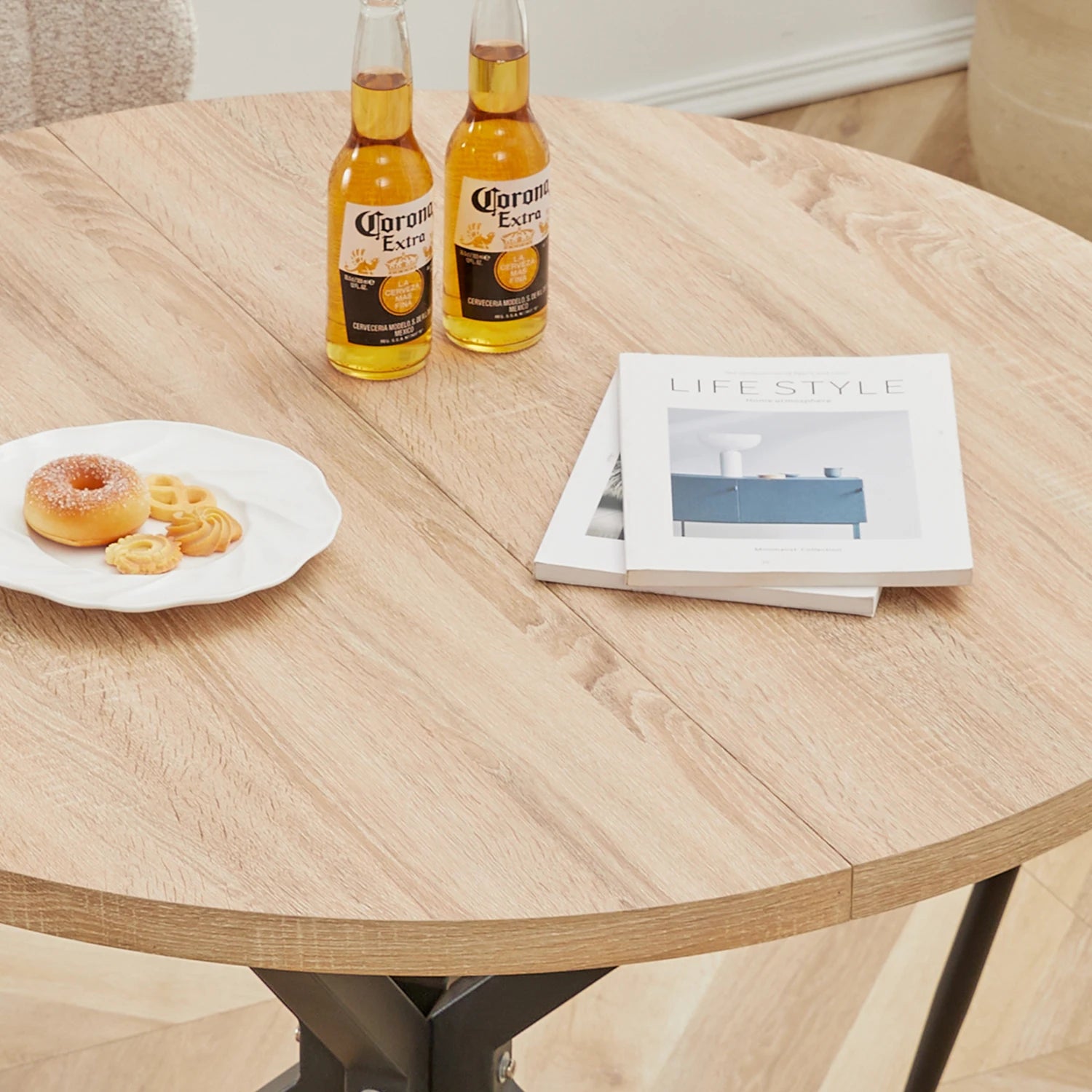 Table ronde nordique Table à manger en bois massif Table arrondie balcon salon Esstische meubles de maison 100CM